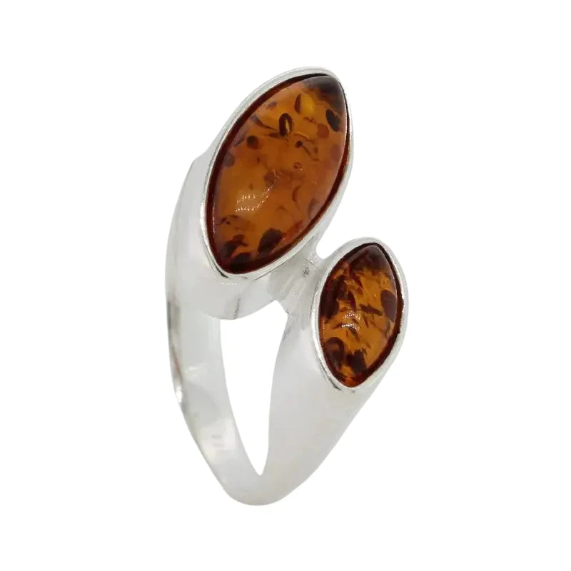 Sterling Silver Double Marquise Shape Orange Amber Offset