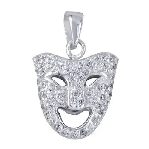 Sterling Silver Double Sided Drama Mask Pendant Black & White Cubic Zirconia