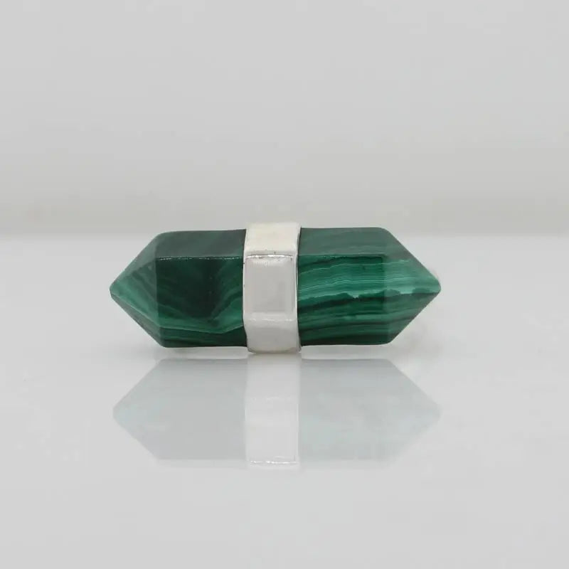 Sterling Silver Double Terminated Shape 19mm x 7mm Malachite Set Ring Size N