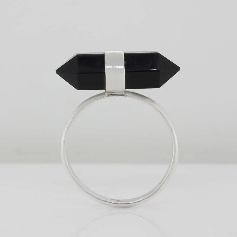 Sterling Silver Double Terminated Shape 19mm x 7mm Onyx Set Ring Size P