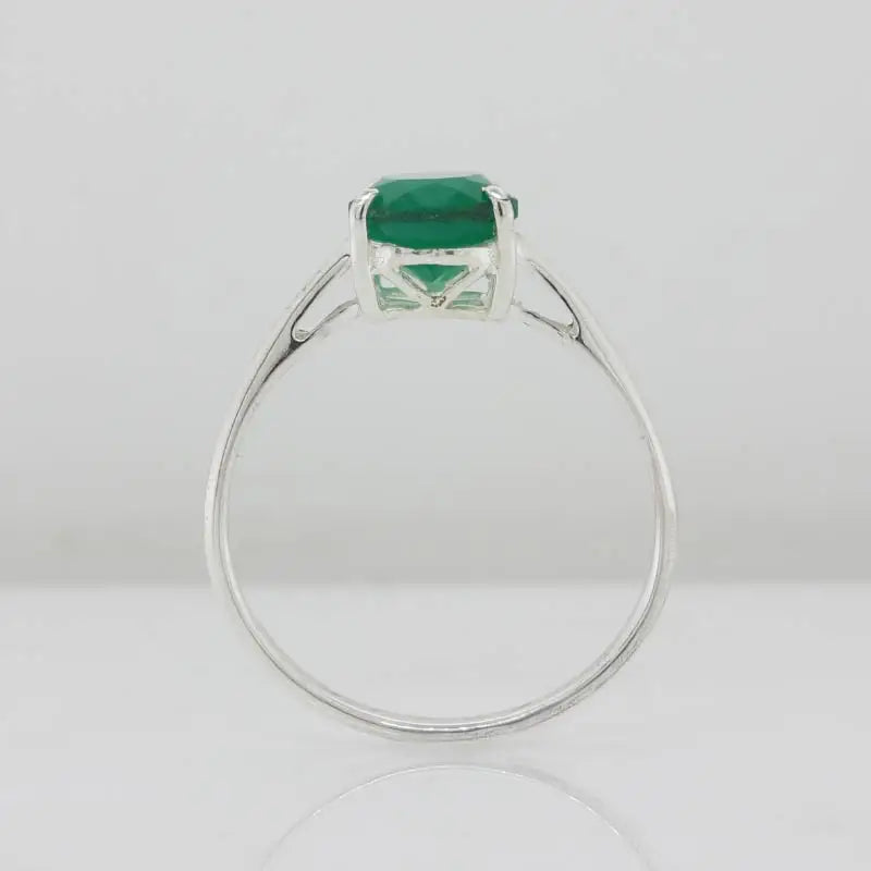 Sterling Silver Faceted Oval Shape 9mm x 7mm Green Agate Four-Claw Set Ring Size N1/2