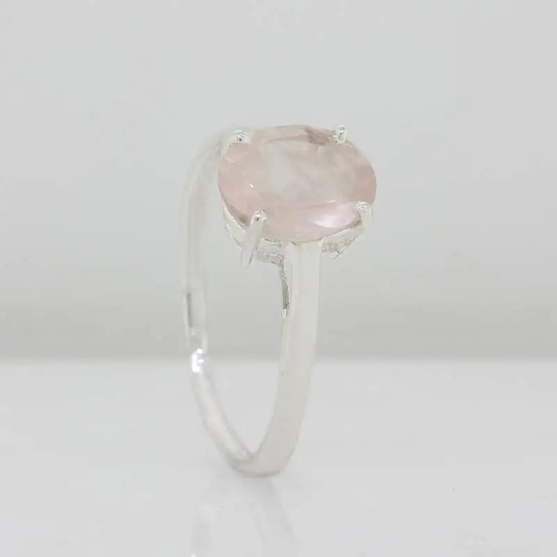 Sterling Silver Faceted Oval Shape 9mm x 7mm Rose Quartz Four-Claw Set Ring Size Q