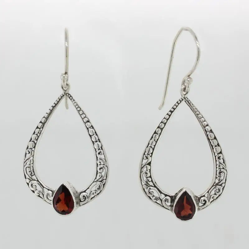 Sterling Silver Garnet S/Hook Earrings