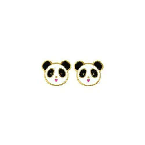 Sterling Silver Gold Plate Cute Panda Stud Earring 7 x 8mm