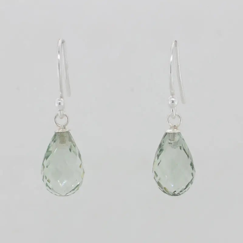 Sterling Silver Green Quartz 12mm x 8mm  Briolette Drop Shepherd Hook Earrings