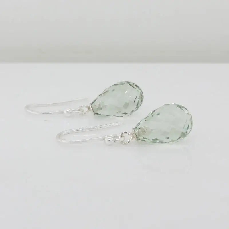 Sterling Silver Green Quartz 12mm x 8mm  Briolette Drop Shepherd Hook Earrings