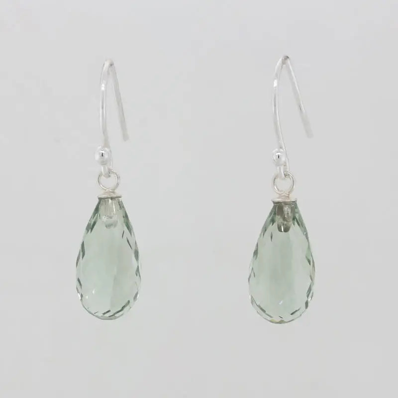 Sterling Silver Green Quartz 15mm x 8mm Briolette Drop Shepherd Hook Earrings