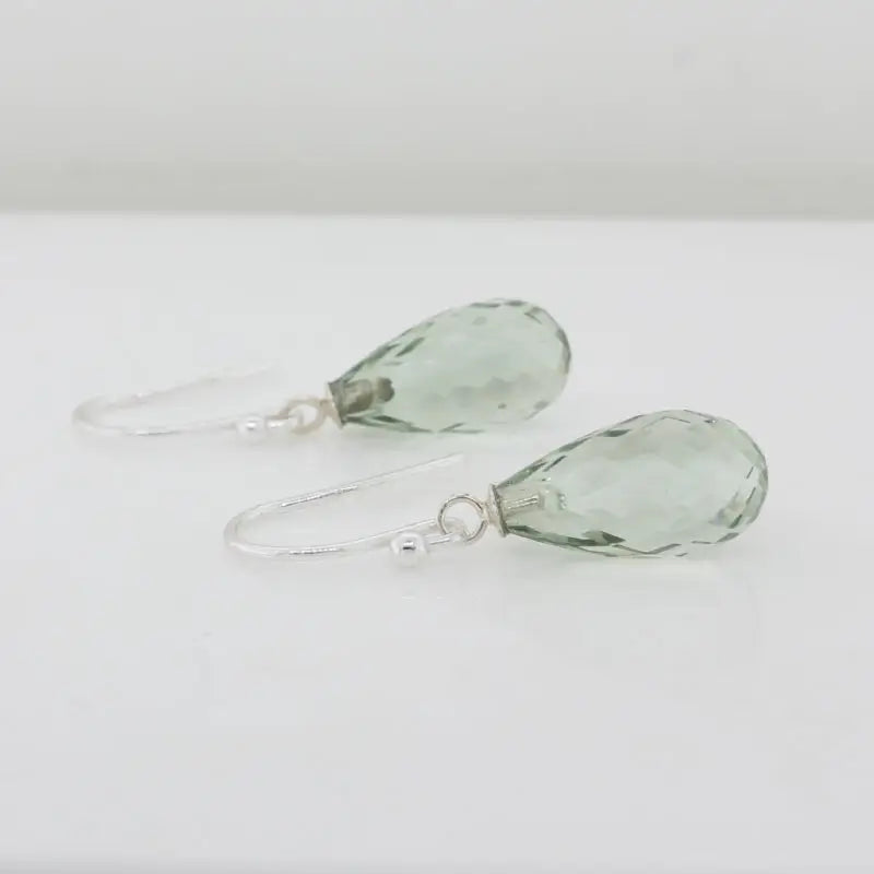 Sterling Silver Green Quartz 15mm x 8mm Briolette Drop Shepherd Hook Earrings