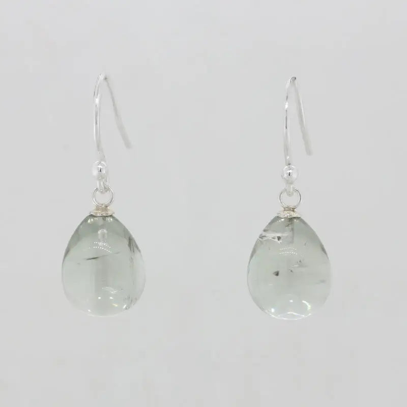 Sterling Silver Green Quartz A+ Grade 12mm x 10mm  Smooth Drop Shepherd Hook Earrings