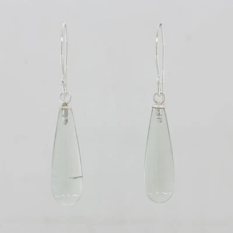 Sterling Silver Green Quartz A Grade 22mm x 7mm  Smooth Drop Shepherd Hook Earrings