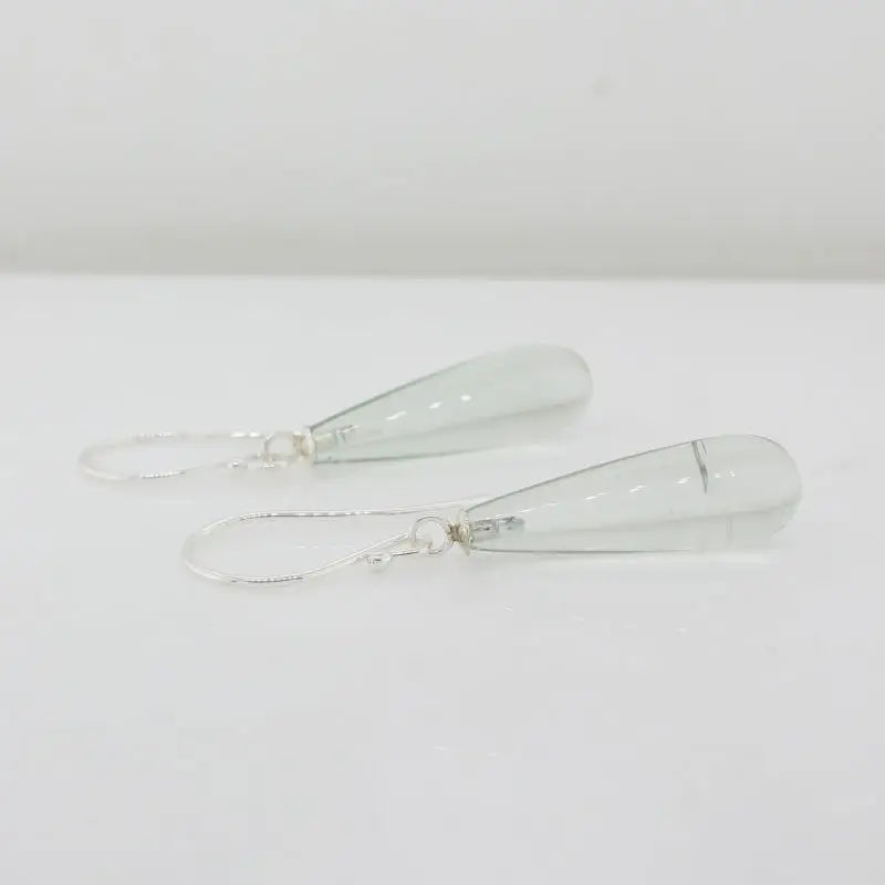 Sterling Silver Green Quartz A Grade 22mm x 7mm  Smooth Drop Shepherd Hook Earrings