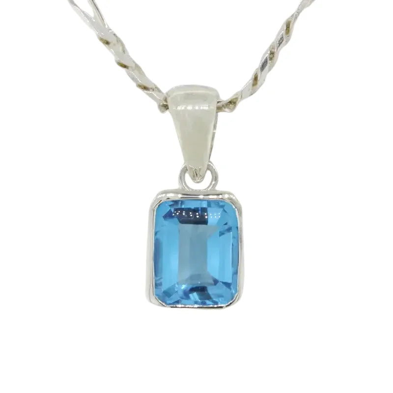 Sterling Silver Hand Made 10x8mm Swiss Blue Topaz Pendant
