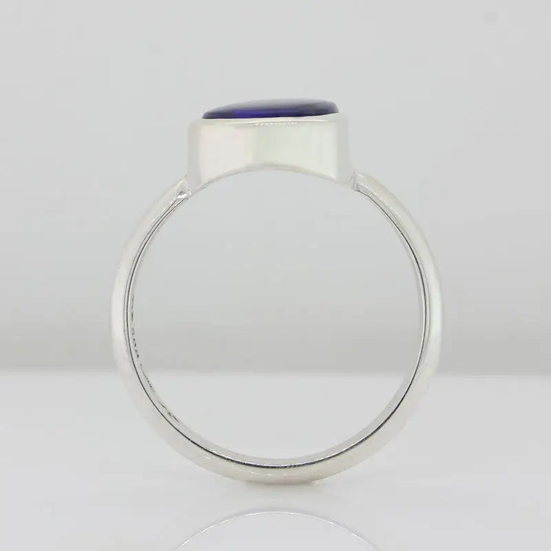 Sterling Silver Handmade Pear Opal Doublet Blue Black Ring Size R