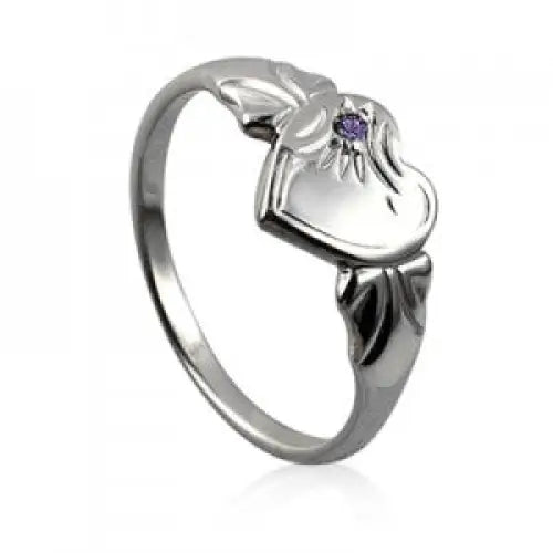 Sterling Silver Heart Signet Ring - Purple Stone SEASPRAY