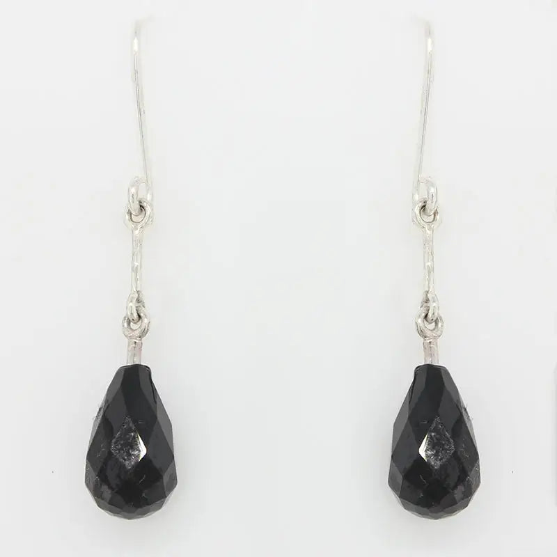 Sterling Silver HM Black Spinel Briolette Drop Earrings