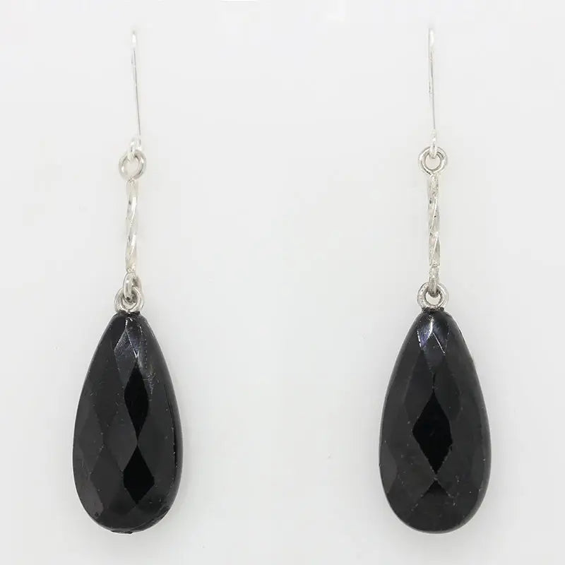 Sterling Silver HM Black Spinel Flat Briolette Drop Earrings