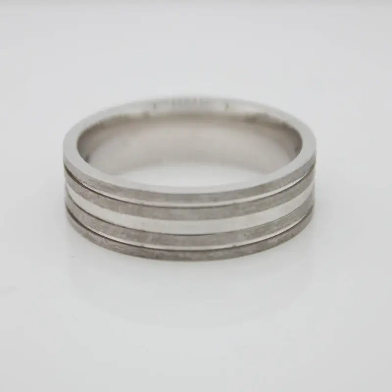 Sterling Silver 'Hombre' Matte/Polished 3 Line Ring, Size X, 7mm Wide