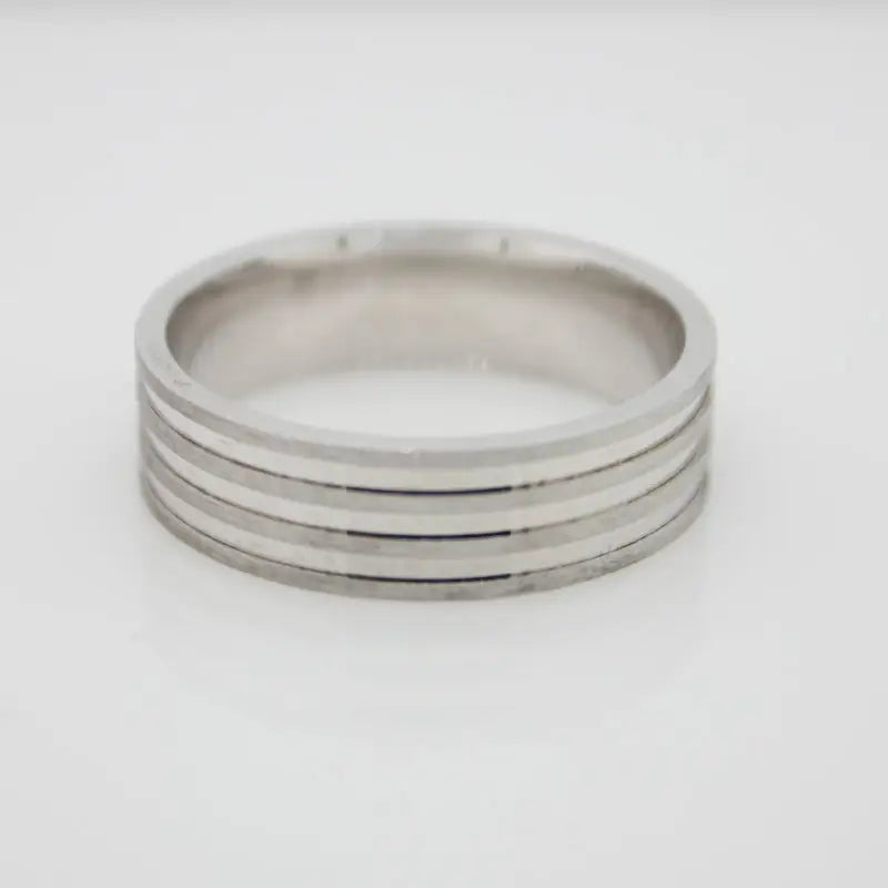 Sterling Silver 'Hombre' Matte/Polished 3 Line Ring, Size Z, 7mm Wide