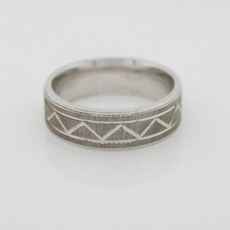 Sterling Silver 'Hombre' Matte With Polished Zig Zag Design Ring, Size U, 7.1mm Wide