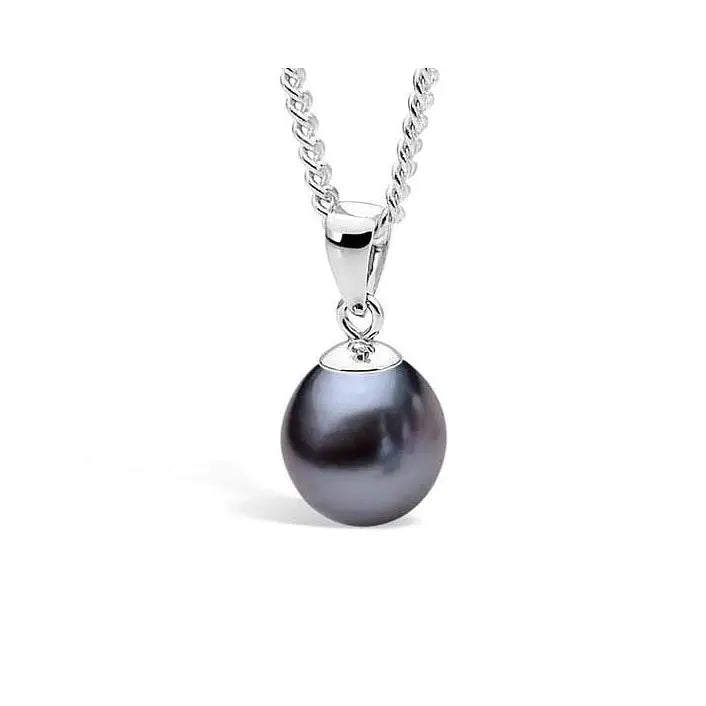 Sterling Silver Ikecho 9-9.5mm Dyed Black Fresh Water Pearl Pendant