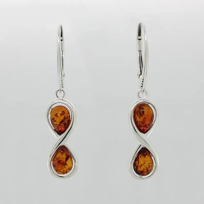 Sterling Silver Infinity Amber Drop Earrings