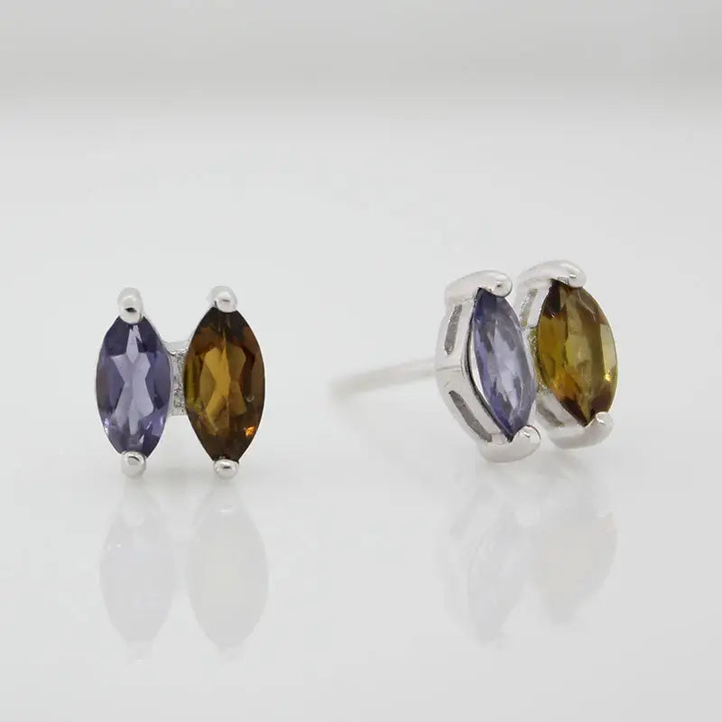 Sterling Silver Iolite & Tourmaline Stud Earrings