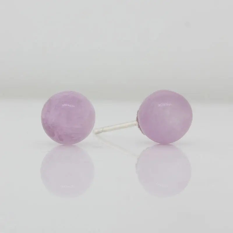 Sterling Silver Kunzite A+ Grade 8mm Ball Stud Earrings