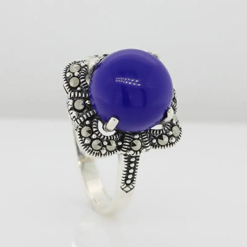 Sterling Silver Lapis & Marcasite Ring 4