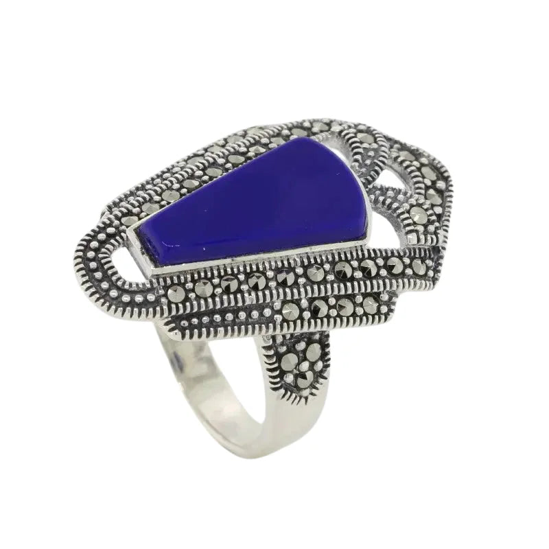 Sterling Silver Lapis & Marcasite Ring 6 SEASPRAY VALUATIONS