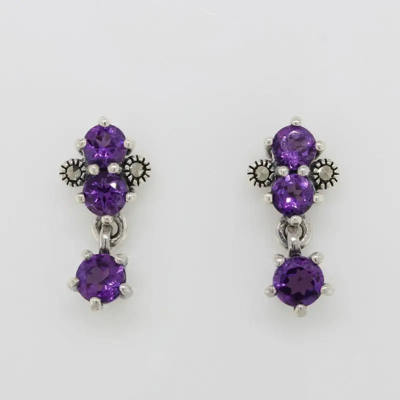 Sterling Silver Marcasite Amethyst Earrings