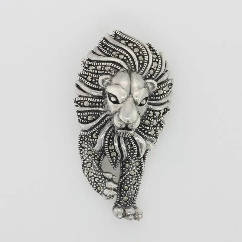 Sterling Silver Marcasite Lion Brooch