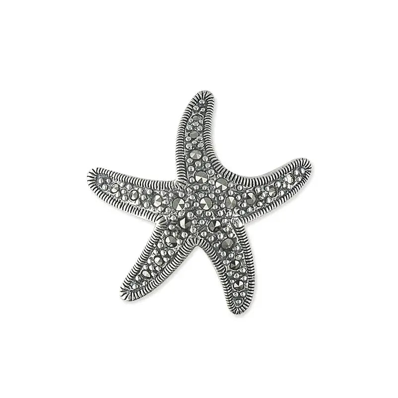 Sterling Silver Marcasite Starfish Brooch SEASPRAY
