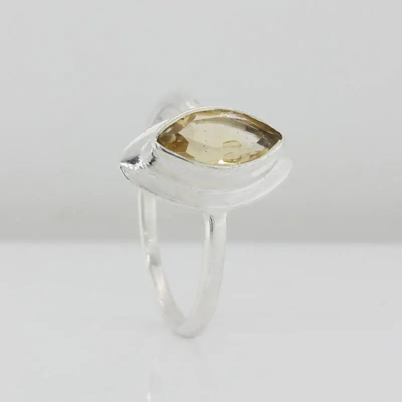 Sterling Silver Marquise Faceted Citrine10mm x 5mm Bezel Set Ring Size N 1/2
