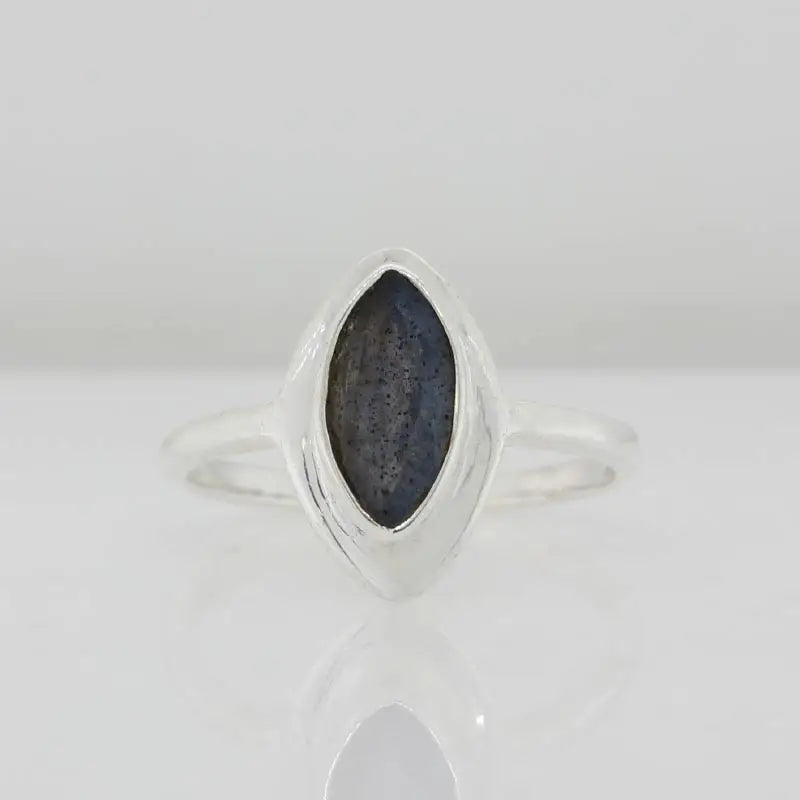 Sterling Silver Marquise Faceted Labradroite 10mm x 5mm Bezel Set Ring Size N 1/2