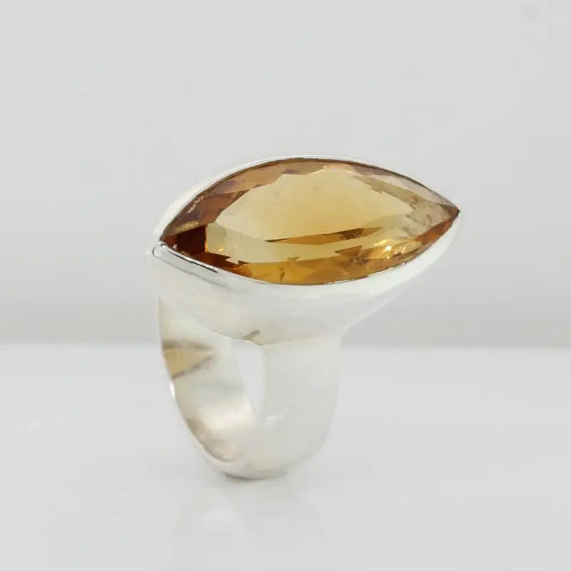 Sterling Silver Marquise Shape Under Checkerboard Cut Citrine 25mm x 11mm Bezel Set Ring Size S