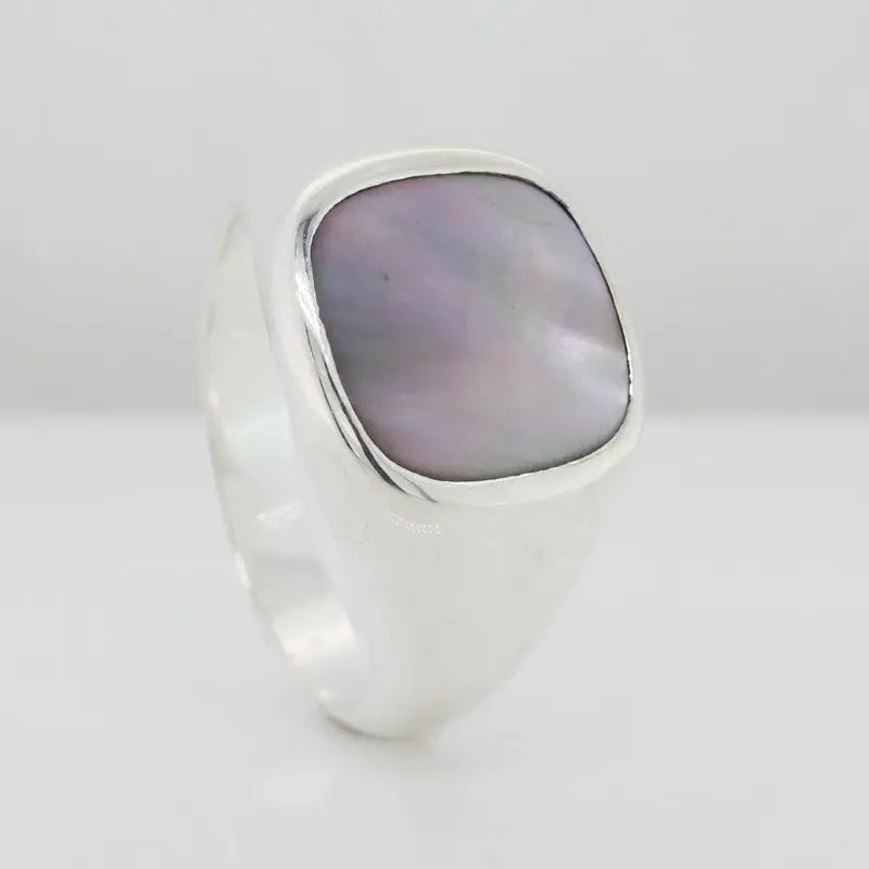 Sterling Silver Mother Of Pearl 13mm Cushion Gents Ring