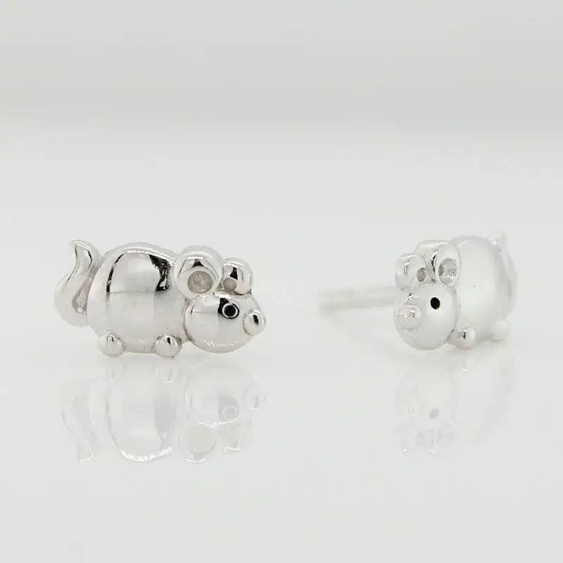 Sterling Silver Mouse Stud Earrings