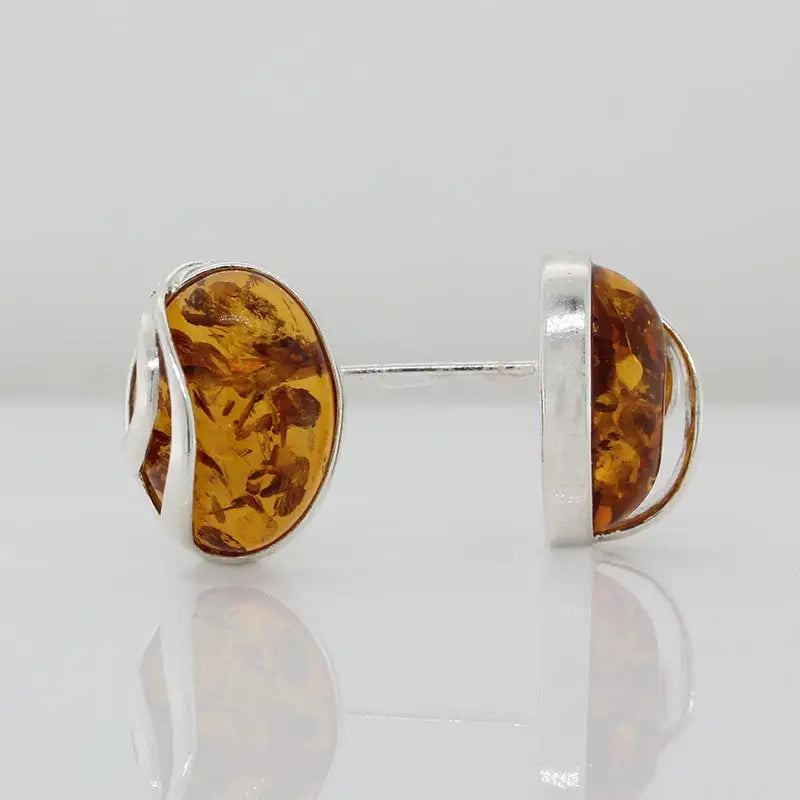 Sterling Silver Oval Amber Earrings Seaspray Valuations &