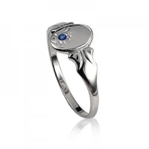 Sterling Silver Oval Blue Stone Signet Ring