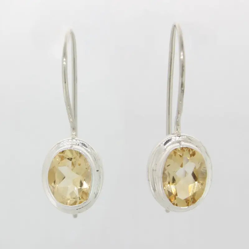 Sterling Silver Oval Citrine Closing S/Hook Earrings