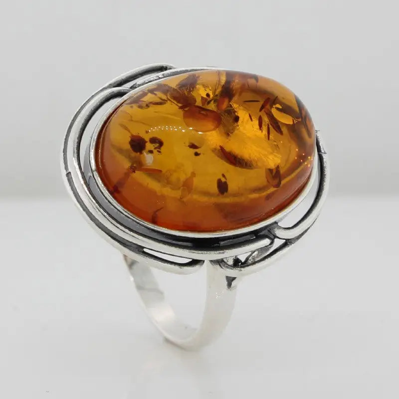 Sterling Silver Oval Orange Amber Ring 2