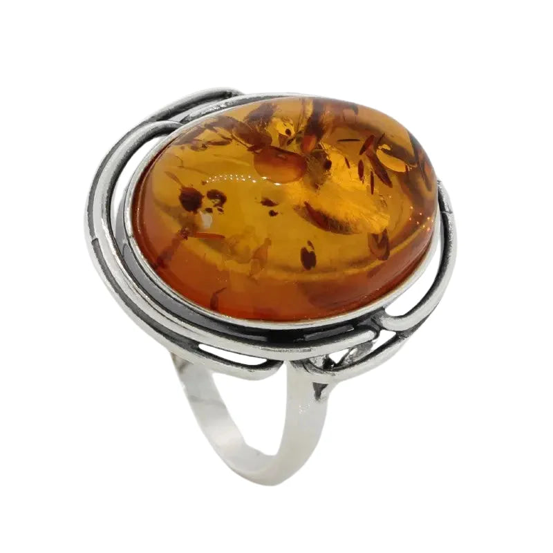 Sterling Silver Oval Orange Amber Ring 2 SEASPRAY VALUATIONS