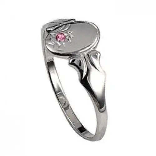 Sterling Silver Oval Pink Cubic Zirconia Stone Signet Ring 