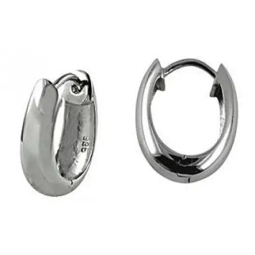 Sterling Silver Oval Plain Huggie Hoop Style Earrings