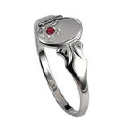 Sterling Silver Oval Red Stone Signet Ring Size F