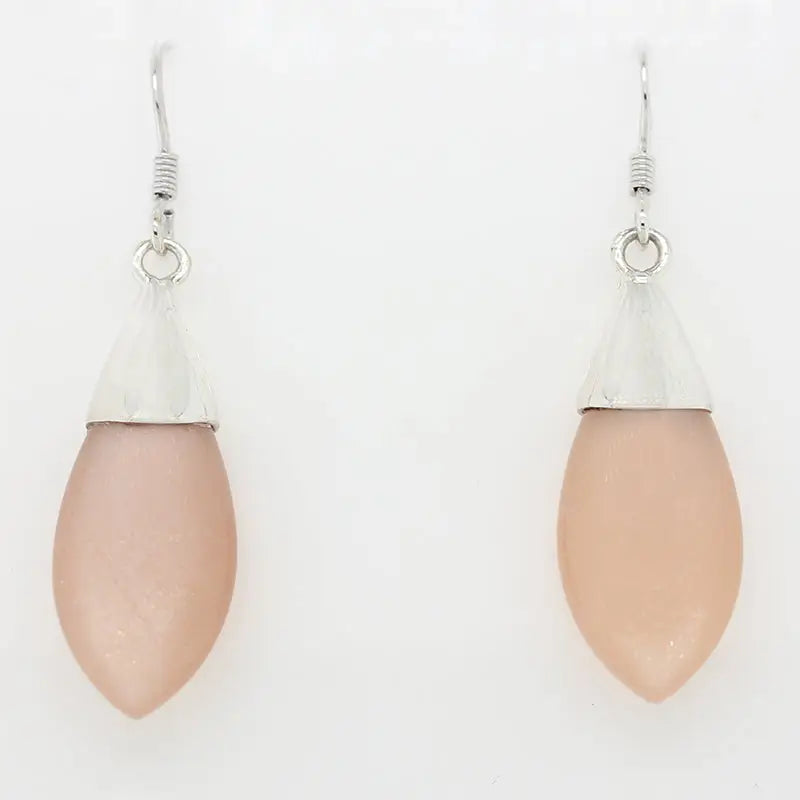 Sterling Silver Peach Moonstone Flat Marquise Polish Drop Earrings 10x20x6mm  AA