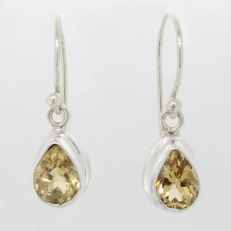 Sterling Silver Pear Citrine Closing S/Hook Earrings