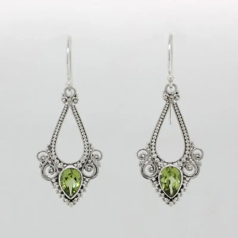 Sterling Silver & Peridot Filigree Earrings 14.55mm Width x 24.52mm Long