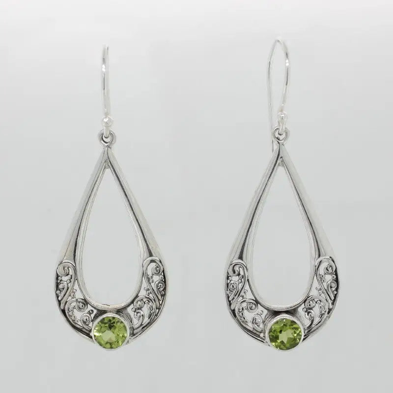 Sterling Silver & Peridot Filigree Earrings 17.12mm Width x 32.36mm Long