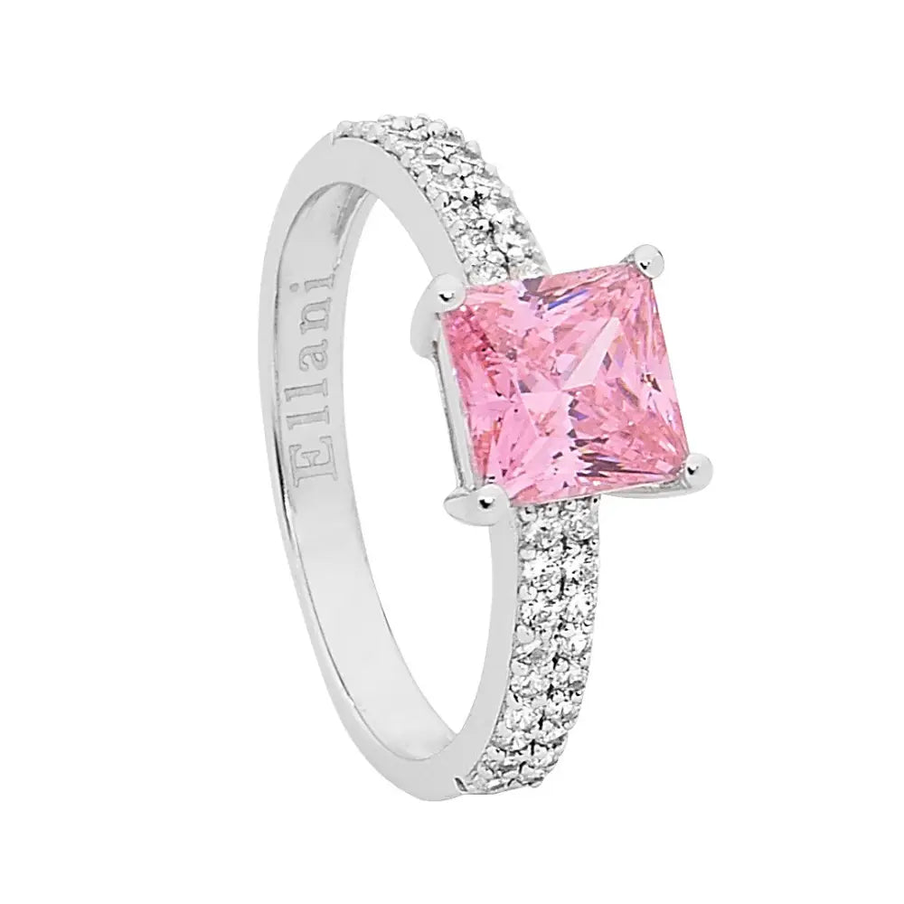 Sterling Silver Pink 7mm Princess Cut Cubic Zirconia
